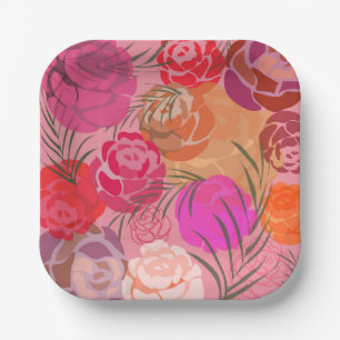 Rosa Muster mit Blume und Pflanze Servietten Pappteller