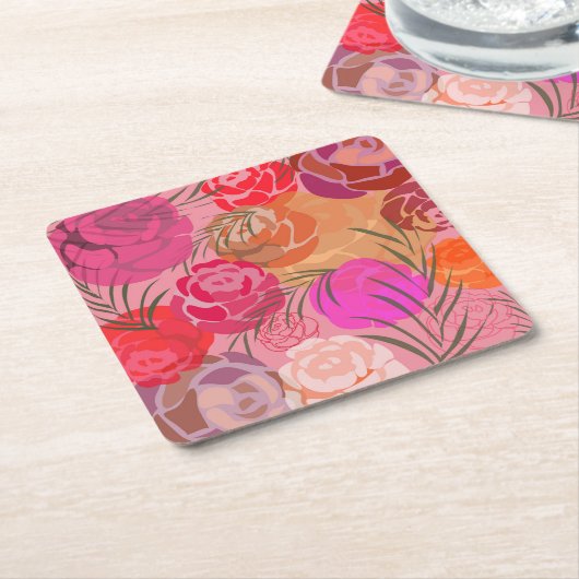 Rosa Muster mit Blume und Pflanze Servietten Rechteckiger Pappuntersetzer (angewinkelt)