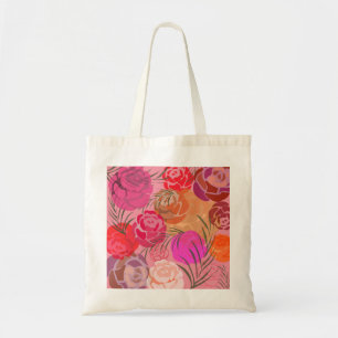 Rosa Muster mit Blume und Pflanze Tragetasche