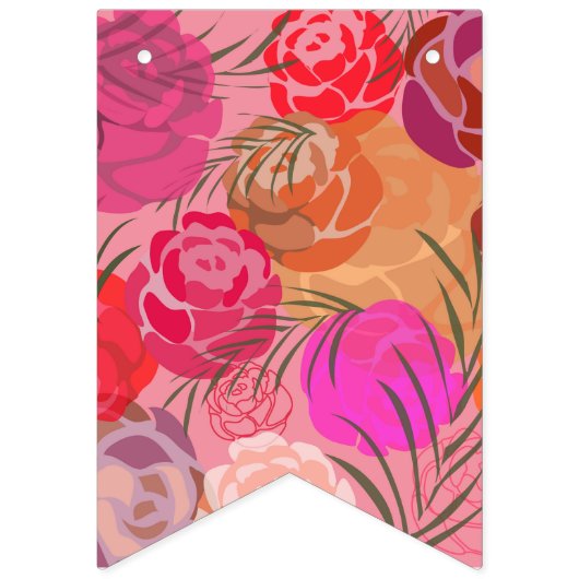 Rosa Muster mit Blume und Pflanze Wimpelkette (Zweite Fahne)