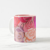 Rosa Muster mit Blume und Pflanze Zweifarbige Tasse (Vorderseite Links)