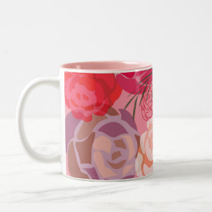 Rosa Muster mit Blume und Pflanze Zweifarbige Tasse