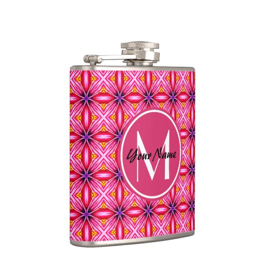 Rosa Muster Mit Monogramm Vinyl Wrackkolben Flachmann (Rechts)