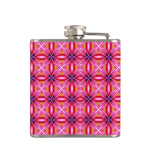 Rosa Muster Mit Monogramm Vinyl Wrackkolben Flachmann (Rückseite)