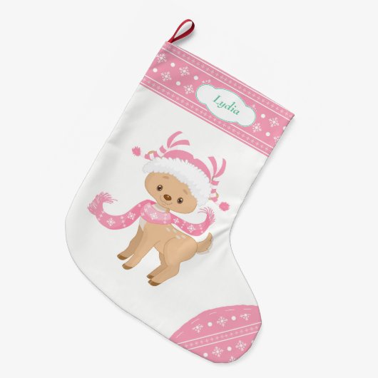 Rosa Muster Santa Dee mit Skarf Großer Weihnachtsstrumpf (Vorderansicht (hängend))