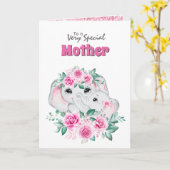 Rosa Mutter Elefantenkind Rose Karte (Gelbe Blume)