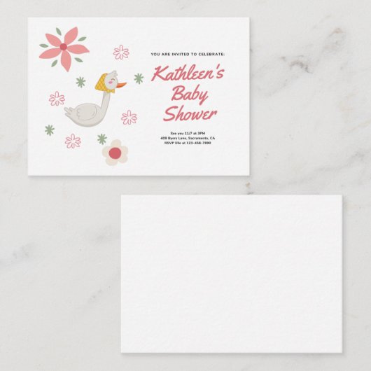 Rosa Mutter Gänse Kinderdusche Einladung (Vorne/Hinten)