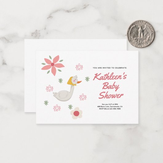 Rosa Mutter Gänse Kinderdusche Einladung (Vorderseite/Rückseite Beispiel)