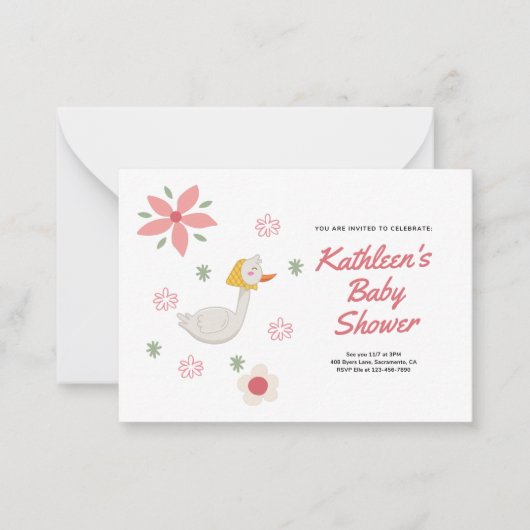 Rosa Mutter Gänse Kinderdusche Einladung (Vorderseite)