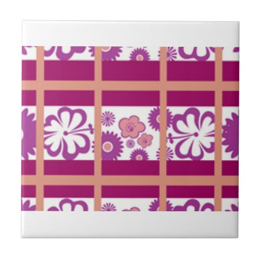 Rosa n Lila gestrichene, Karierte Blumenkachel Fliese (Vorderseite)