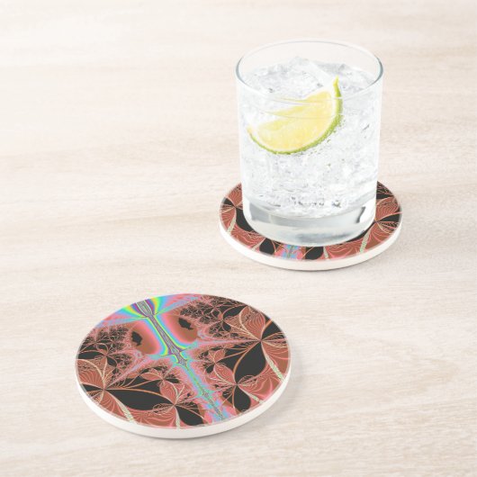 Rosa Nachthemd mit Abstraktem Regenbogenlaser Sandstein Untersetzer (Seite)