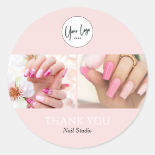Rosa Nageldesign-Foto Danke Runder Aufkleber