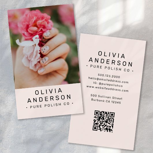 Rosa Nageldesign-Foto-QR-Code Visitenkarte
