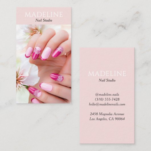 Rosa Nageldesign-Foto Visitenkarte (Vorne/Hinten)