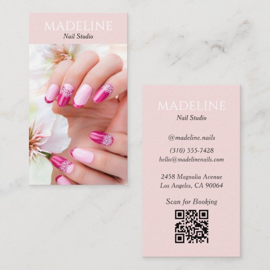 Rosa Nageldesigner-Foto-QR-Code Visitenkarte (Vorne/Hinten)