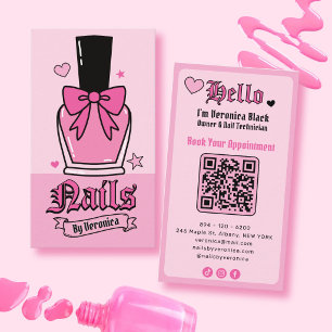 Rosa Nagellackflaschen-Schleife Nagelstudio QR-Cod Visitenkarte