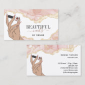 Rosa Nagelsalon Frau Hand Nägel Technikerin Visitenkarte (Vorne/Hinten)