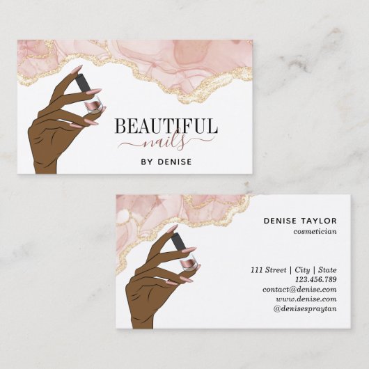 Rosa Nagelsalon Frau Hand Nägel Technikerin Visitenkarte (Vorne/Hinten)
