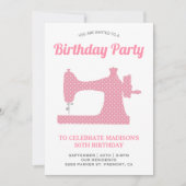 Rosa Nähmaschine Geburtstagsparty Einladung (Vorderseite)