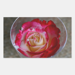 Rosa Naht im Weinglas Rechteckiger Aufkleber