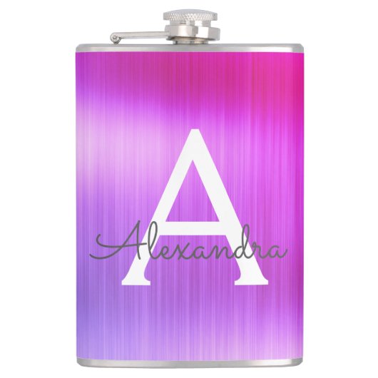 Rosa - Name des Lila gebürsteten Metalls Flachmann (Vorderseite)