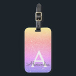 Rosa Name des Lila Glitzer Gepäckanhänger<br><div class="desc">Gold,  Rosa und Lila Rainbow Pastel Ombre Sparkle Glitzer Monogram Name und Initial Luggage Tag. Diese Taschenmarke ist ideal für Zurück in die Schule,  Arbeit oder Reisen.</div>