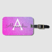 Rosa - Name des Lila Glitzer Gepäckanhänger (Vorderseite (Horizontal))
