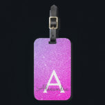 Rosa Name des Lila Glitzer Gepäckanhänger<br><div class="desc">Rosa und Lila Ombre Sparkle Glitzer Monogram Name und erste Gepäckmarke. Diese Taschenmarke ist ideal für Zurück in die Schule,  Arbeit oder Reisen.</div>