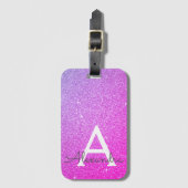 Rosa Name des Lila Glitzer Gepäckanhänger (Vorderseite Vertikal)