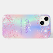 Rosa Name des lila holografischen Glitzer Monogram Case-Mate iPhone Hülle (Rückseite (Horizontal))