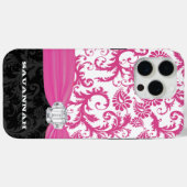 Rosa Name oder Zitat Faux Rhinestone Damast Case-Mate iPhone Hülle (Rückseite (Horizontal))