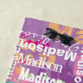 Rosa Namenslila des personalisierten Mädchens Strandtuch (Beispiel)