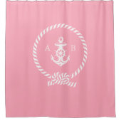 rosa Nautikeile und Ankermonogramm Duschvorhang (Vorderseite)