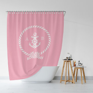 rosa Nautikeile und Ankermonogramm Duschvorhang