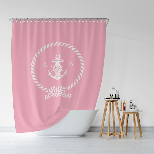 rosa Nautikeile und Ankermonogramm Duschvorhang