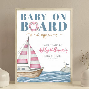 Rosa nautische Babyparty Poster