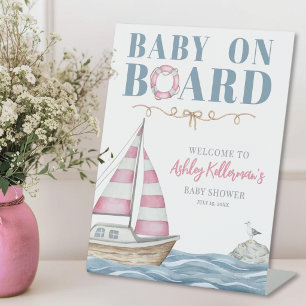 Rosa nautische Babyparty-Willkommensschild Sockelschild