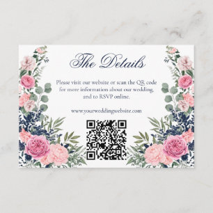 Rosa Navy Blau Florales Grün Hochzeitswebsite QR Begleitkarte