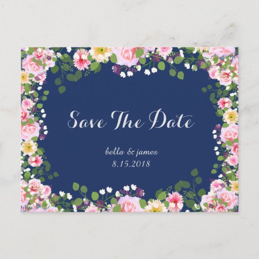 Rosa Navy Blau Save The Date Postkarten (Vorderseite)