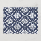 Rosa Navy Blue Damask Hochzeitsstiftung Tischnumme Postkarte (Rückseite)