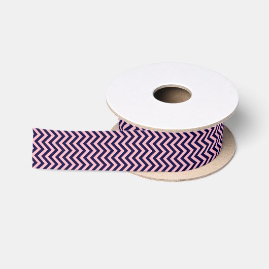 Rosa, Navy Blue Grosses Zickzack ZigZag Muster Satinband (Spule)