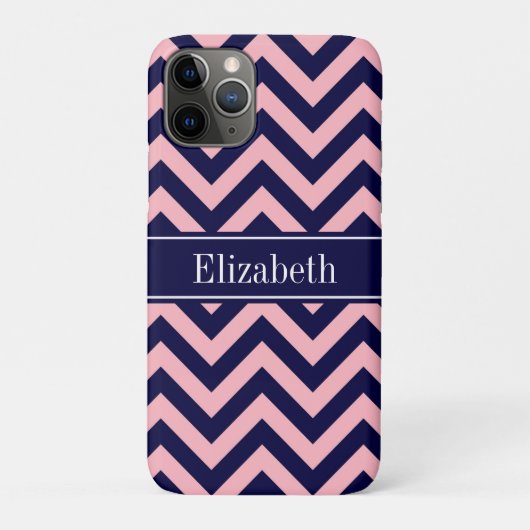 Rosa, Navy Blue LG Monogram, Zickzack Navy Name Case-Mate iPhone Hülle (Rückseite)
