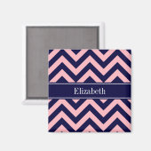 Rosa, Navy Blue LG Monogram, Zickzack Navy Name Magnet (Vorderseite/Rückseite)