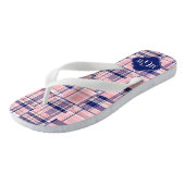 Rosa, Navy Blue Preppy Patchwork Madras Monogram Badesandalen (Schrägansicht)