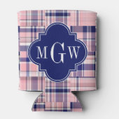 Rosa, Navy Blue Preppy Patchwork Madras Monogram Dosenkühler (Rückseite)