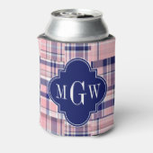 Rosa, Navy Blue Preppy Patchwork Madras Monogram Dosenkühler (Kanne Rückseite)