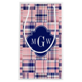 Rosa, Navy Blue Preppy Patchwork Madras Monogram Kleine Geschenktüte