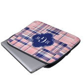 Rosa, Navy Blue Preppy Patchwork Madras Monogram Laptopschutzhülle (Vorne Knopf)