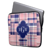Rosa, Navy Blue Preppy Patchwork Madras Monogram Laptopschutzhülle (Vorderseite Links)