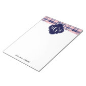 Rosa, Navy Blue Preppy Patchwork Madras Monogram Notizblock (angewinkelt)